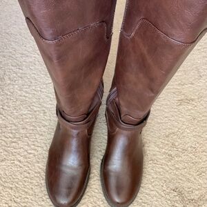 Guess Womens Brown Faux Leather Zipper Side Buckle Accent Riding